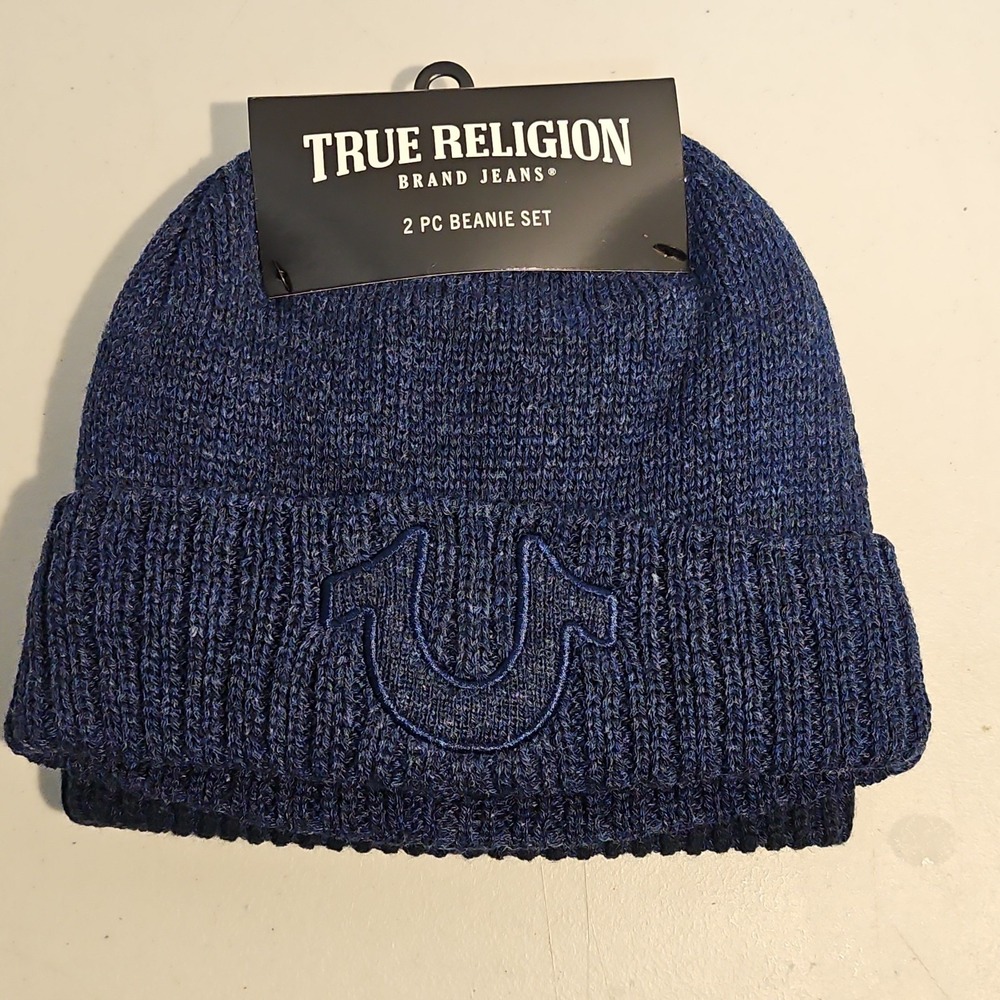 New 2 Piece True Religion Brand Jeans Embroidered Horseshoe Logo Beanie Hats